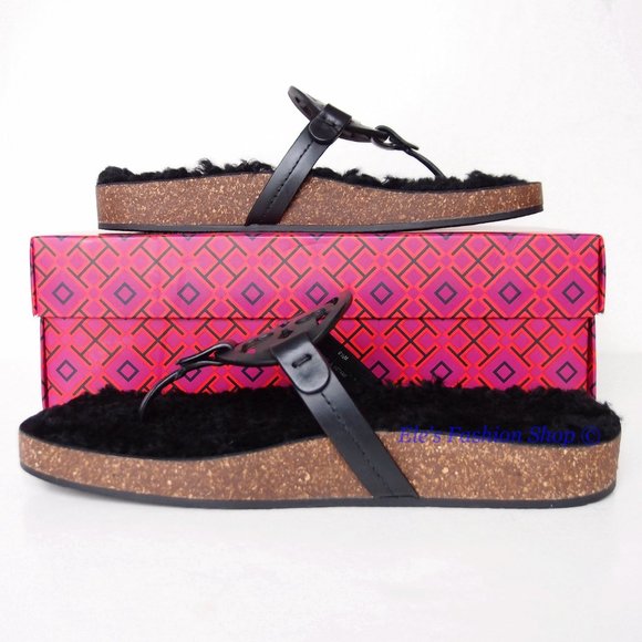 NIB Tory Burch Miller Cloud Shearling Leather Sandal Black US 8.5. Brand new - Picture 12 of 16